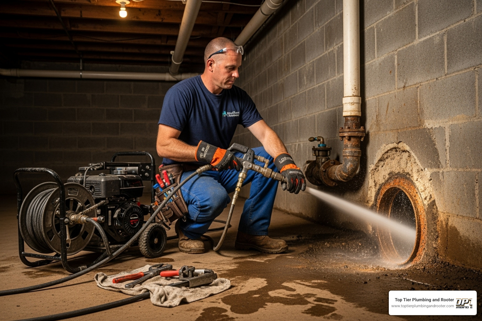 Plumber using hydro-jetting equipment - plumbing services Riverside County Plumber using hydro-jetting equipment - plumbing services Riverside County