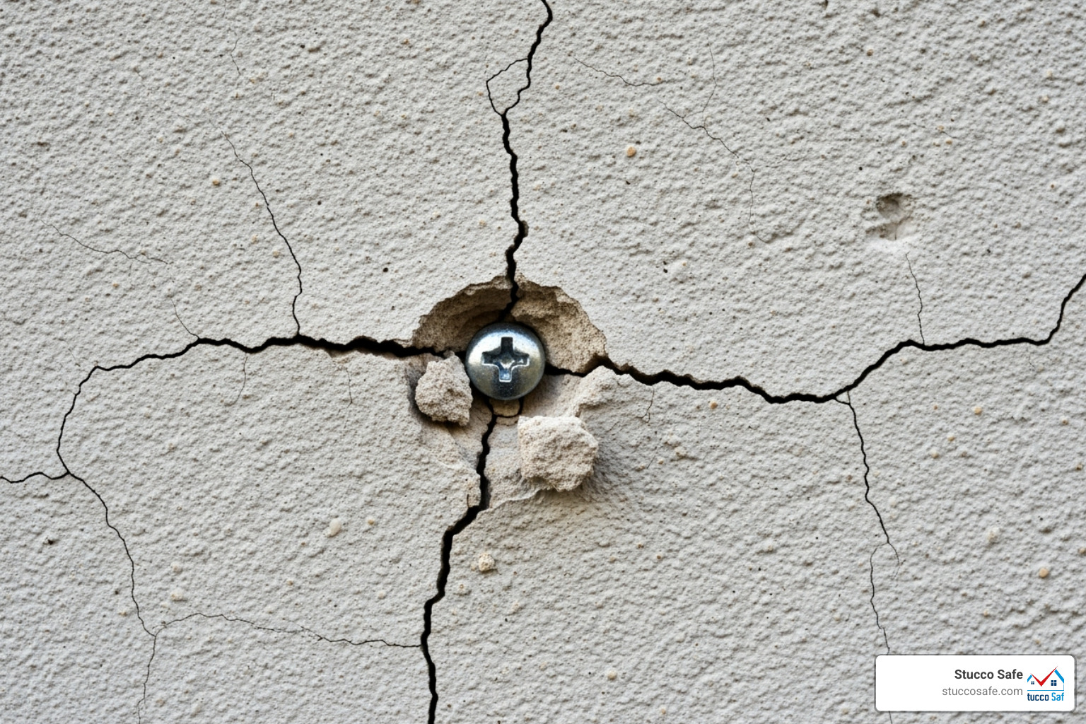 cracked stucco wall around a failed screw - stucco anchor types