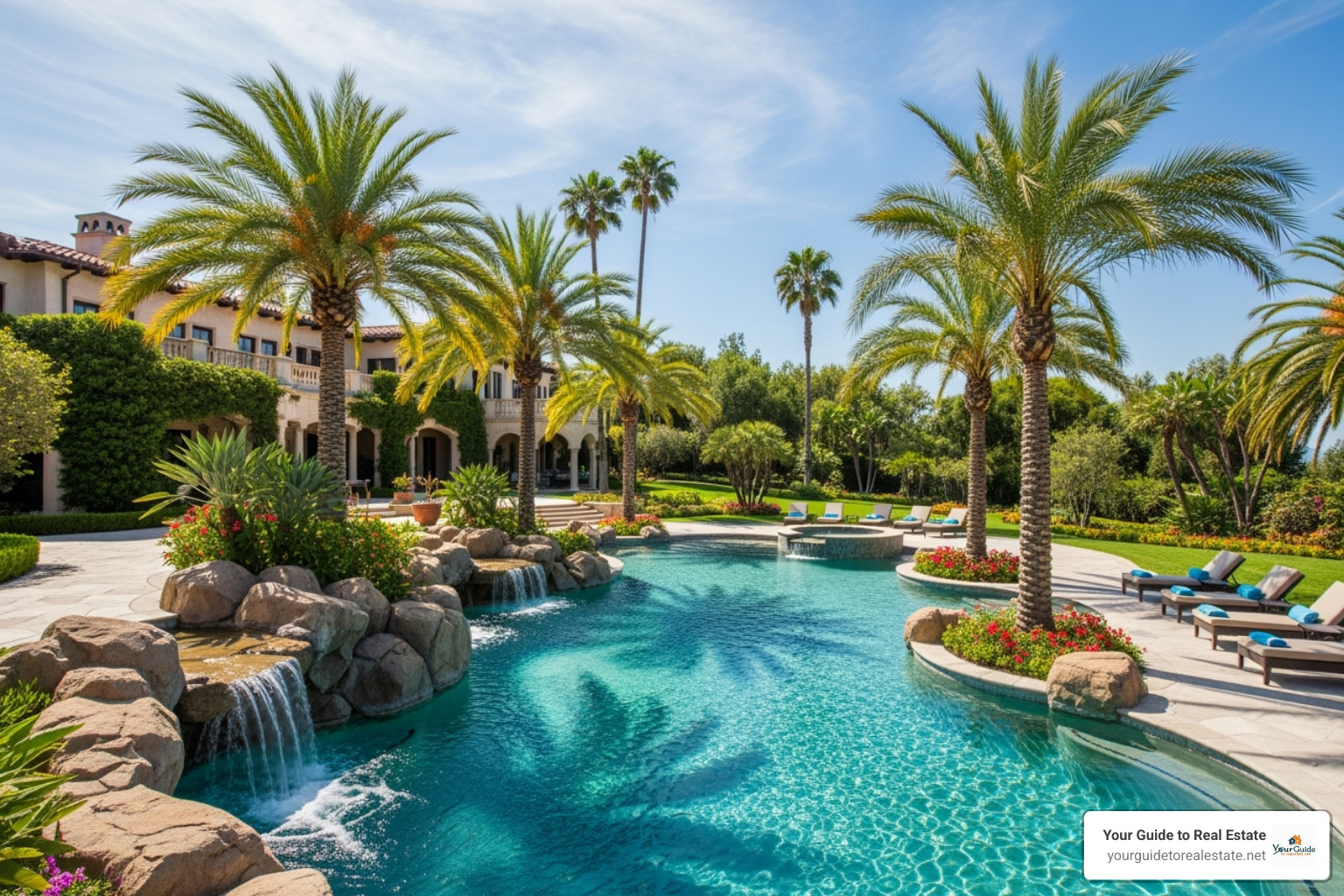 Los Angeles mansion's resort-like swimming pool and grotto - diddy mansion