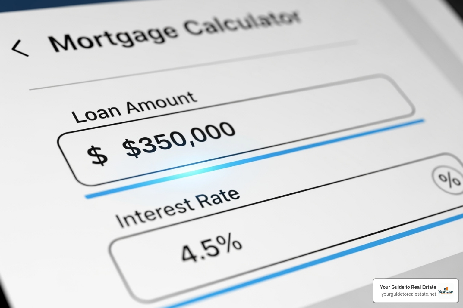 sample interest-only mortgage calculator interface with input fields like "Loan Amount" and "Interest Rate" highlighted -  interest only mortgage calculator