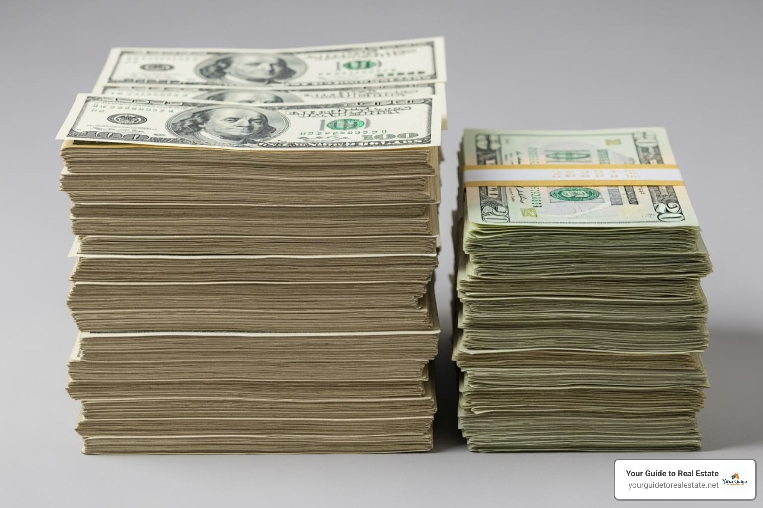 small stack of money for an IO payment vs a larger stack for a P&I payment