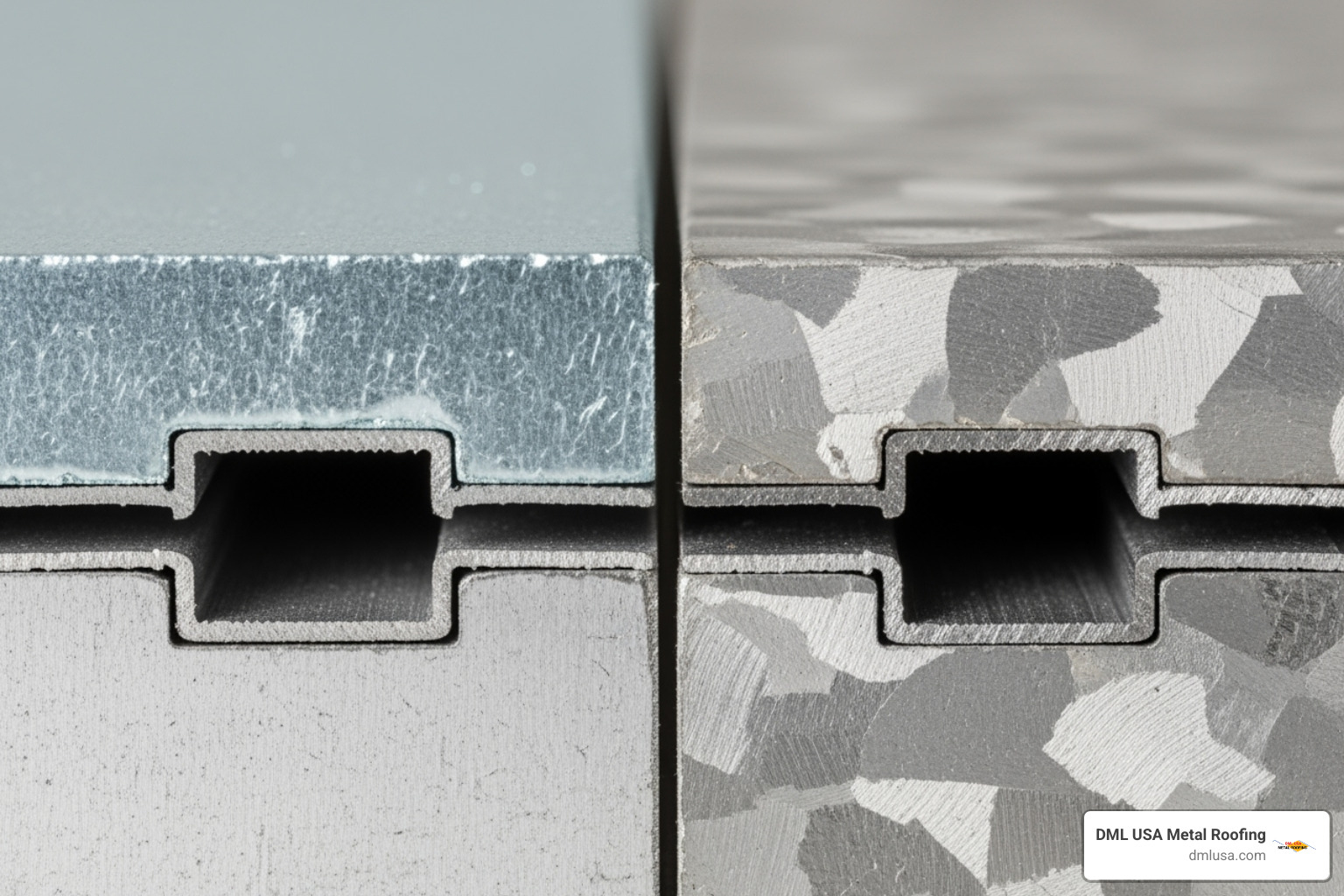 cross-section of Galvanized and Galvalume panels - metal roof protection