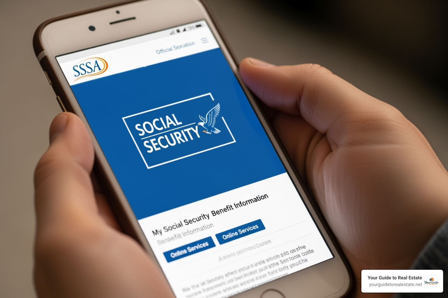 A person using a smartphone to access the SSA website, with the SSA logo clearly visible on the screen - social security news