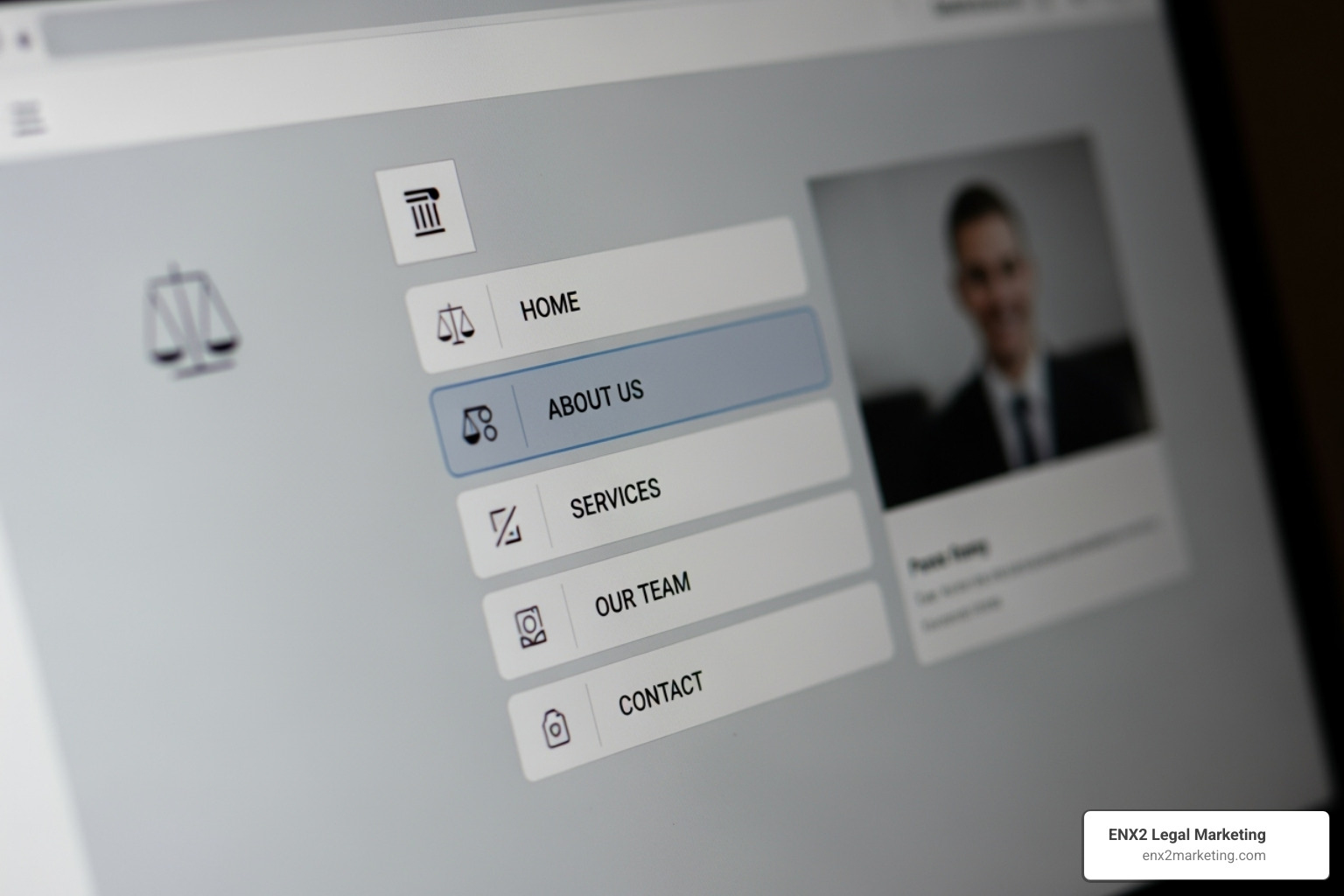 A law firm's website navigation menu that is clear and simple - website design for lawyers