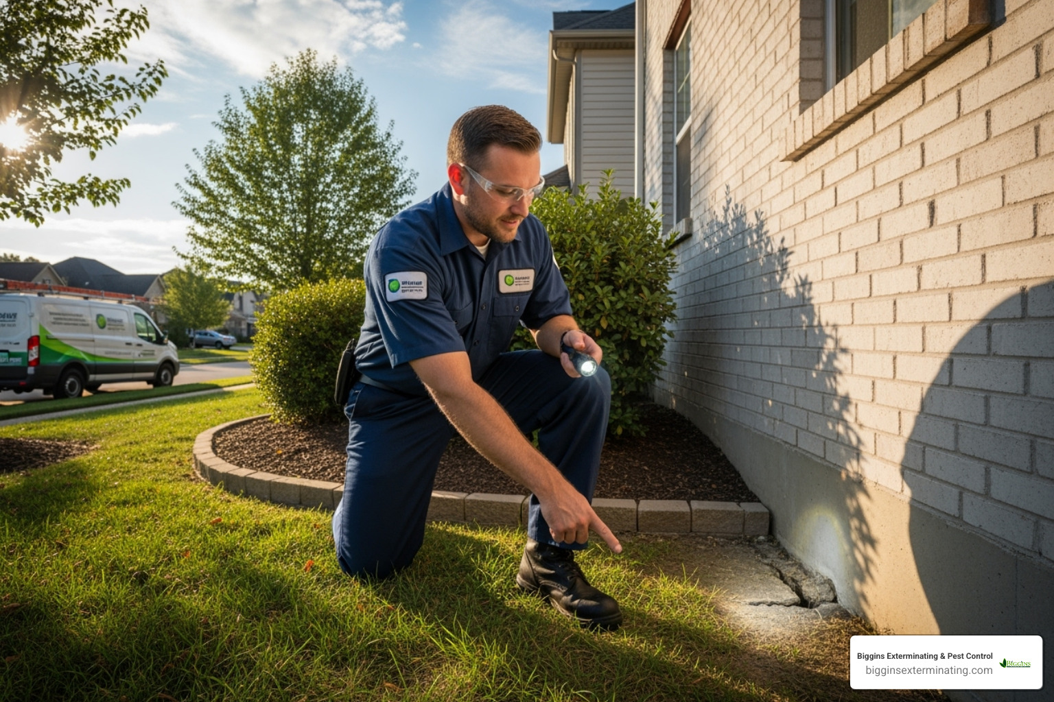 A pest control professional inspecting a property, pointing out potential entry points or infestation signs - local fumigation services A pest control professional inspecting a property, pointing out potential entry points or infestation signs - local fumigation services