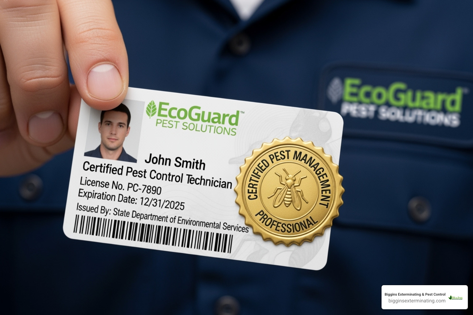 A close-up image of a certified pest control technician's badge, showing licensing and professional credentials - local fumigation services A close-up image of a certified pest control technician's badge, showing licensing and professional credentials - local fumigation services