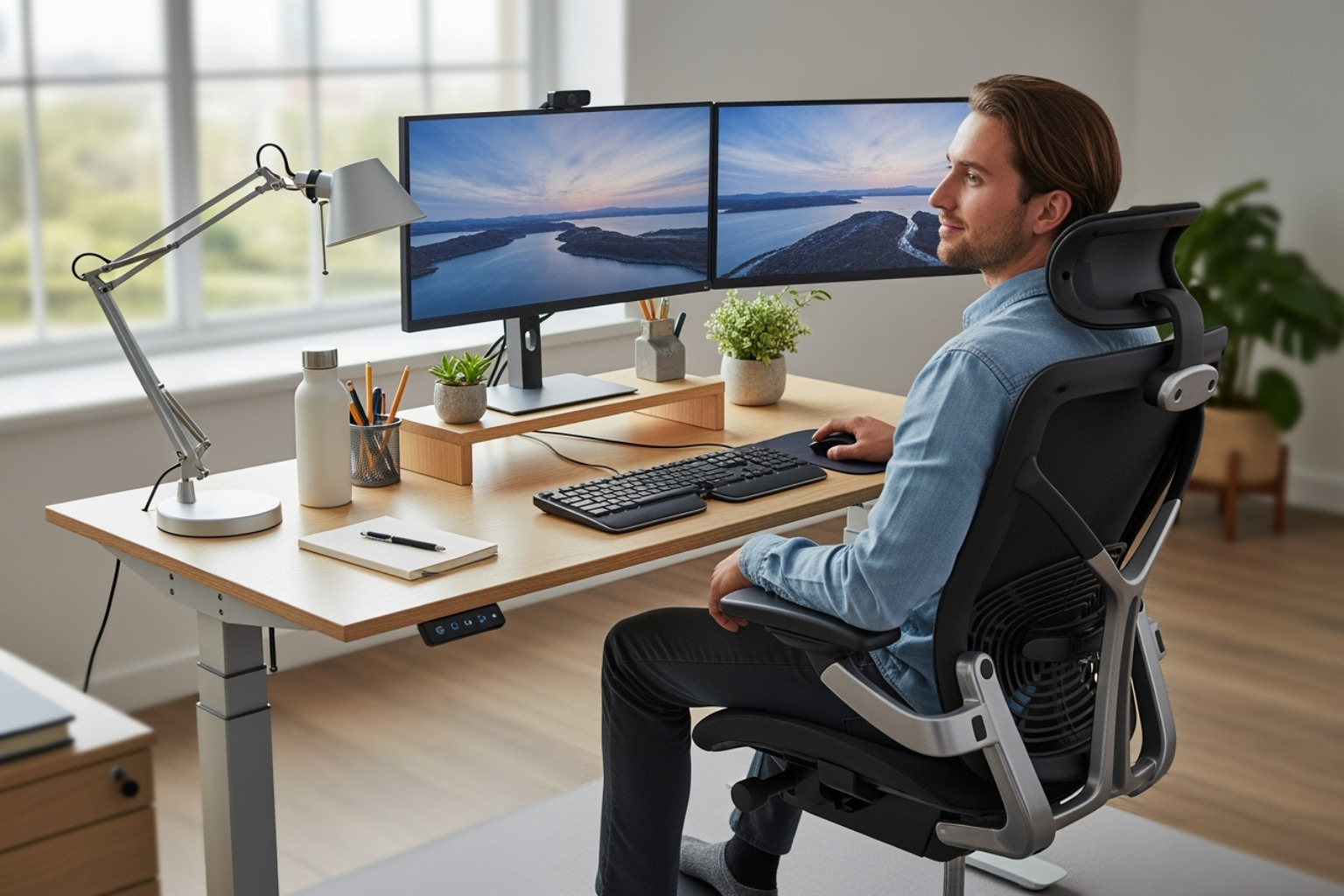 an ergonomic workstation setup - back muscles strain