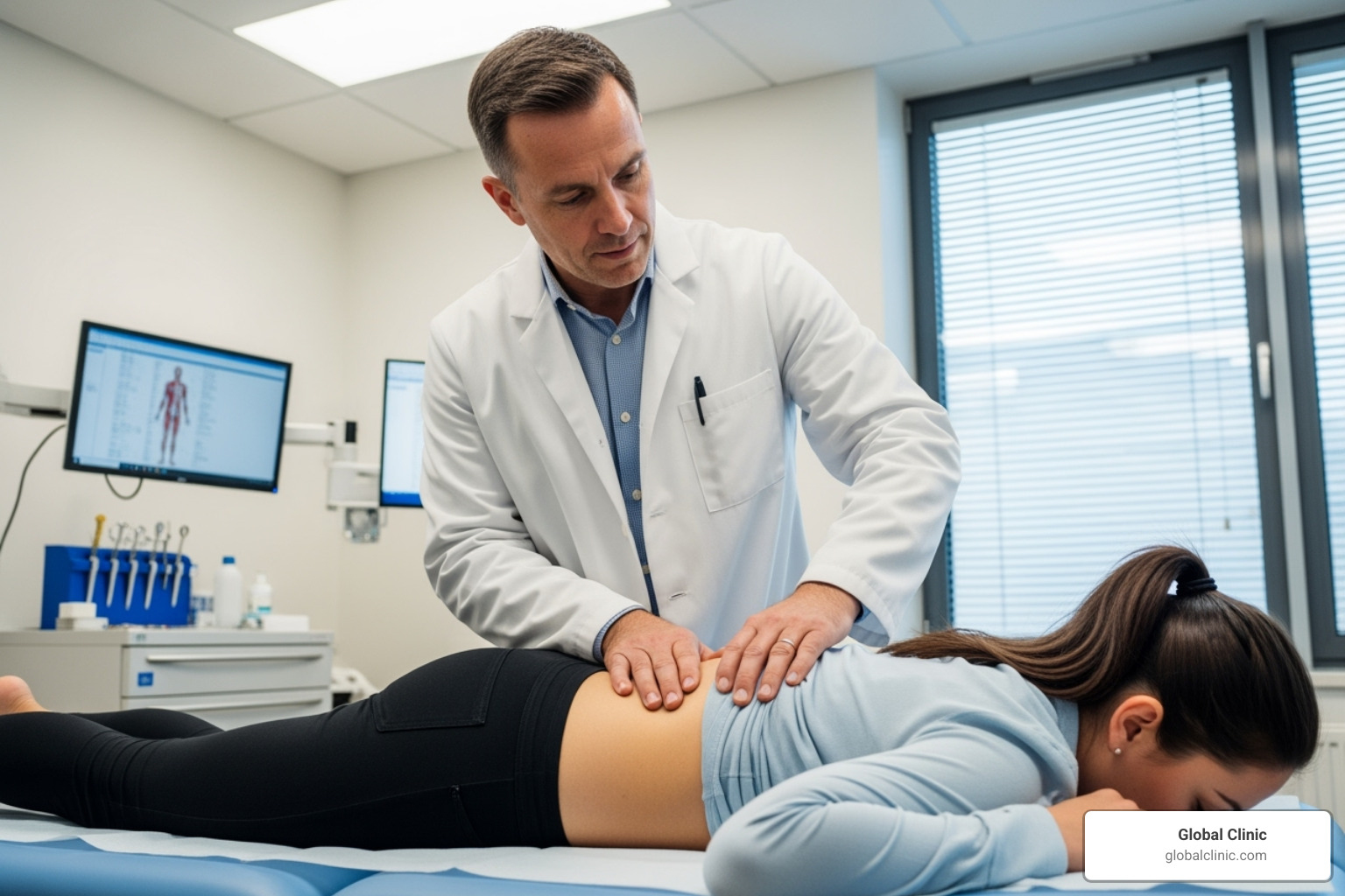 doctor examining patient's back - lower back pain treatment near me doctor examining patient's back - lower back pain treatment near me