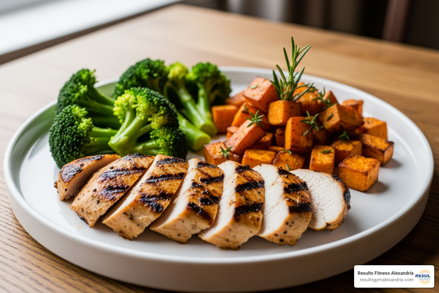 plate with lean protein, vegetables, and complex carbs - abs class workout plate with lean protein, vegetables, and complex carbs - abs class workout