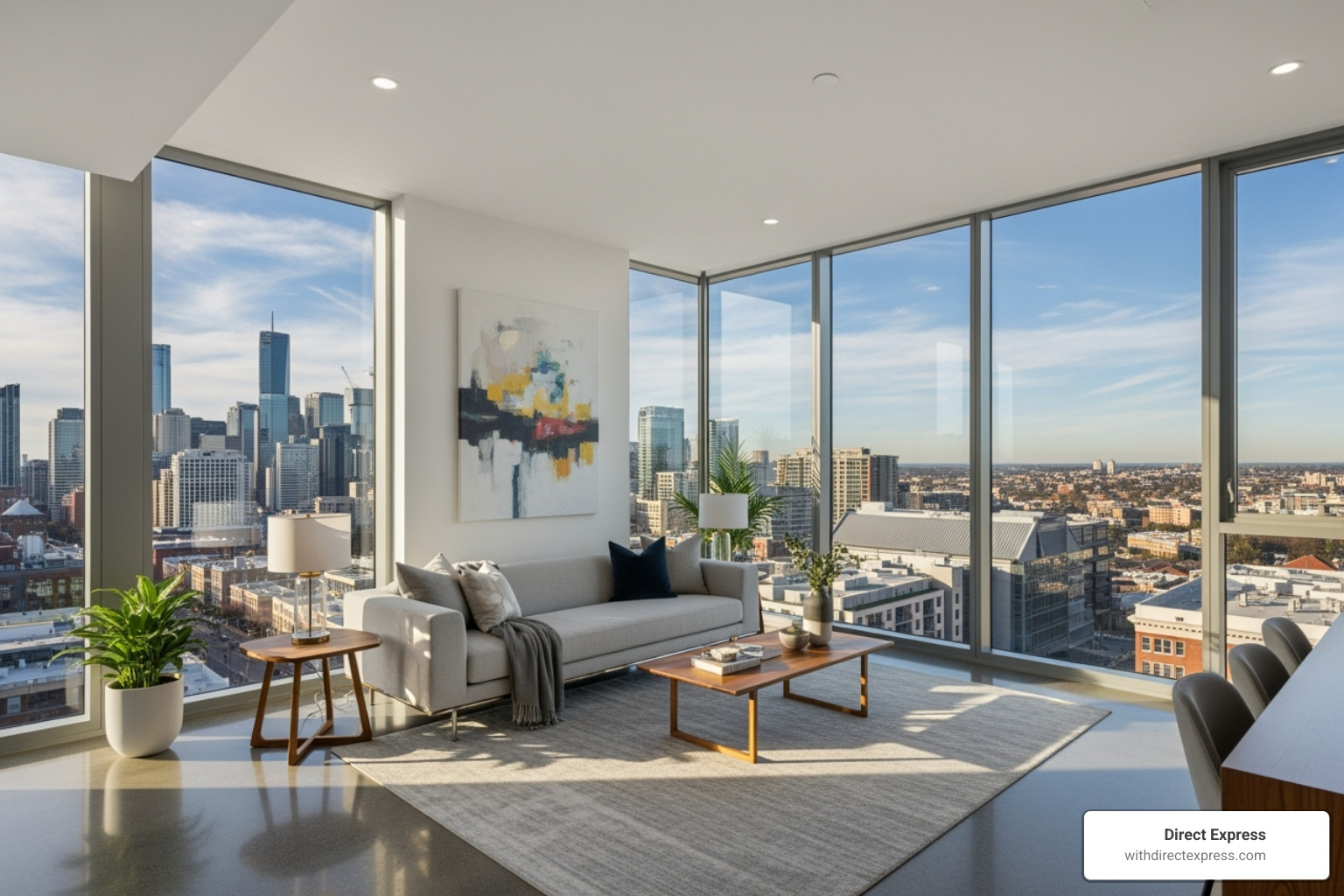 modern apartment interior with floor-to-ceiling windows - Downtown Tampa apartments