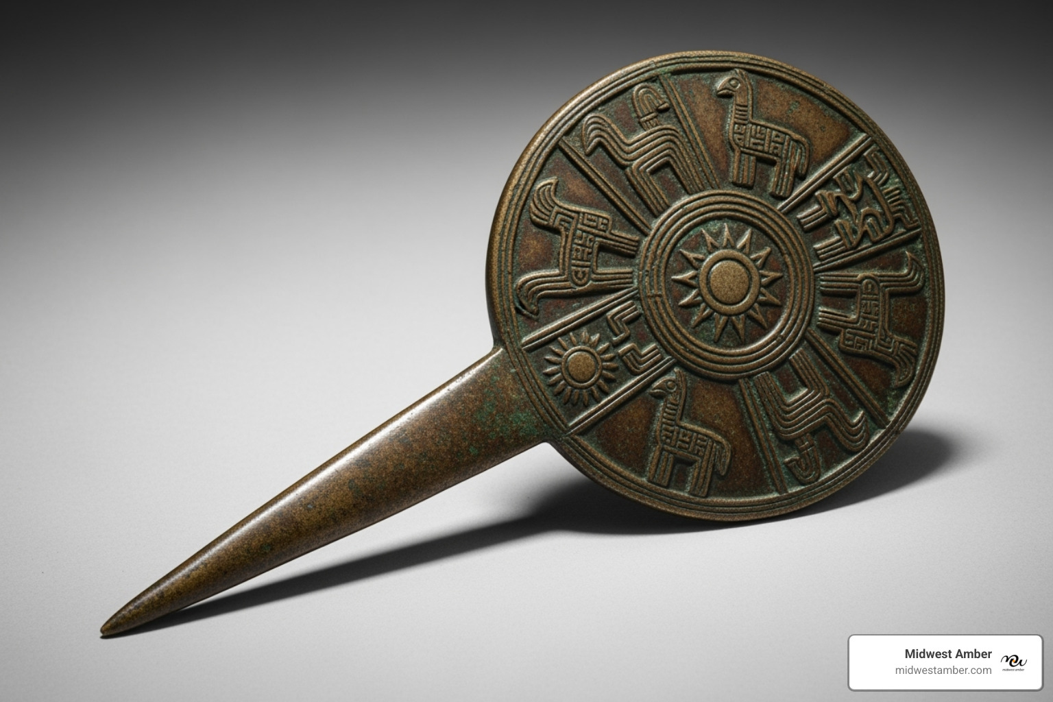 A detailed image of an ancient Inca Tupu, a bronze ornamental pin with a stylized head, from The Met's collection - ornamental pin