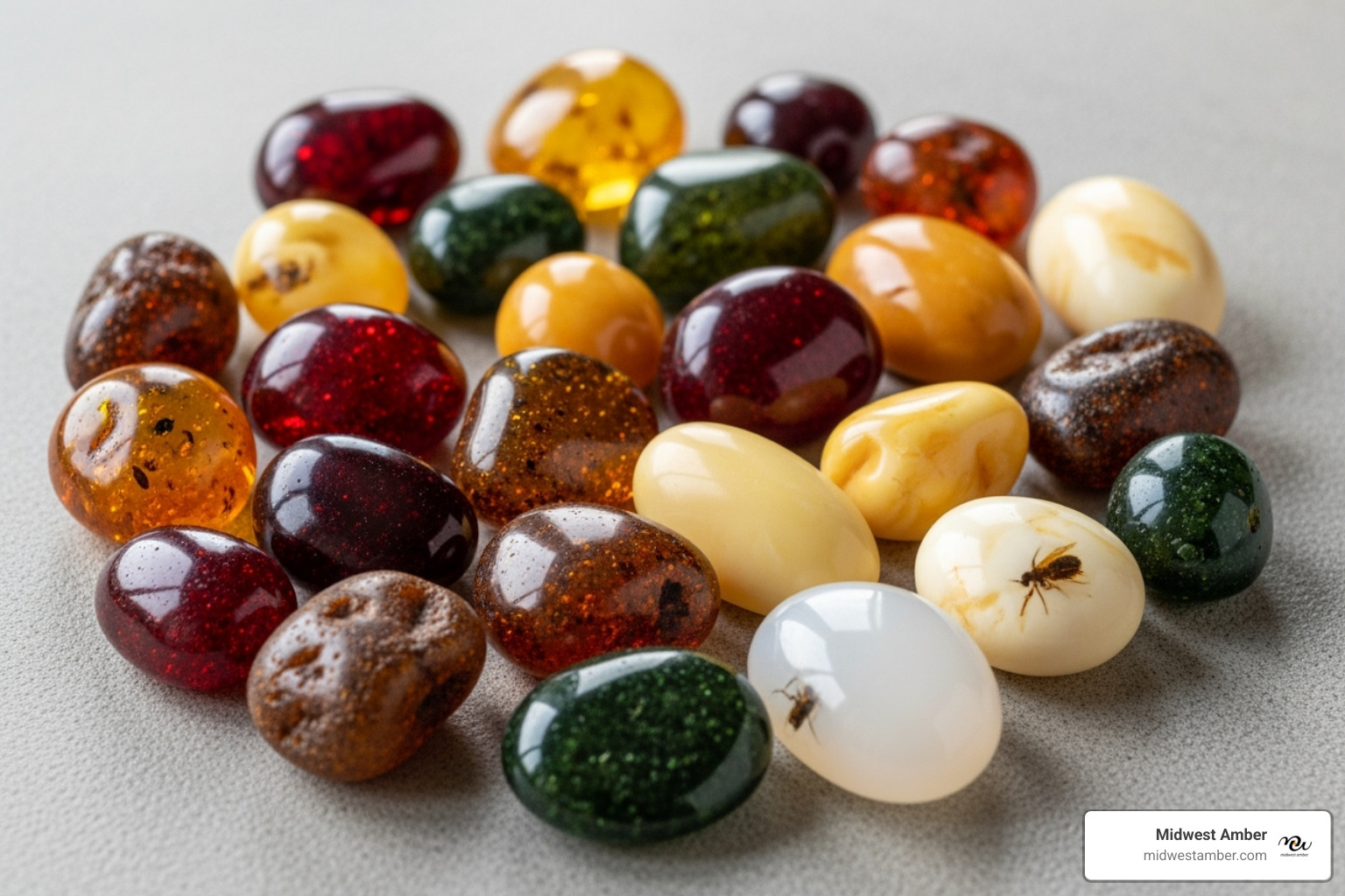 variety of amber colors like honey, cherry, green, and white - Real amber stone