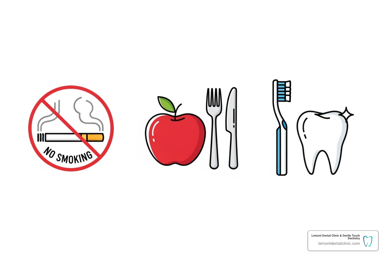 icons representing smoking, diet, and oral hygiene - how long does deep cleaning take to heal