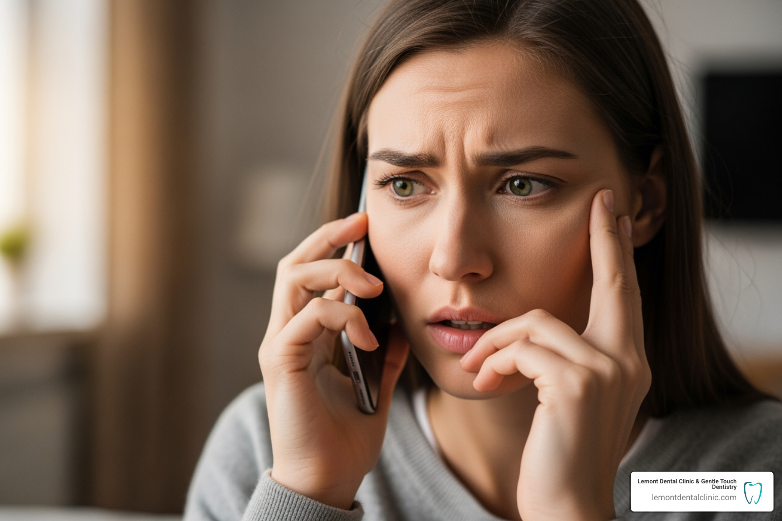 person on the phone with a concerned expression - how long does deep cleaning take to heal