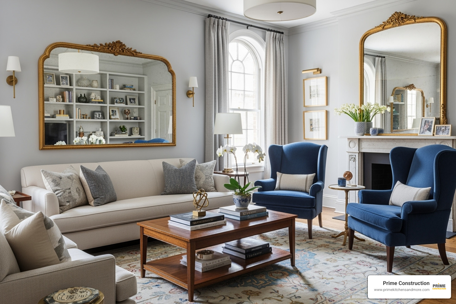 Beautifully staged living room with timeless design elements - rehab contractor