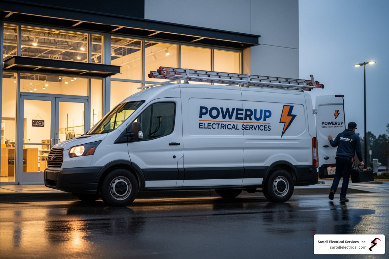 emergency service van at a retail location - Retail Electrical Services MA