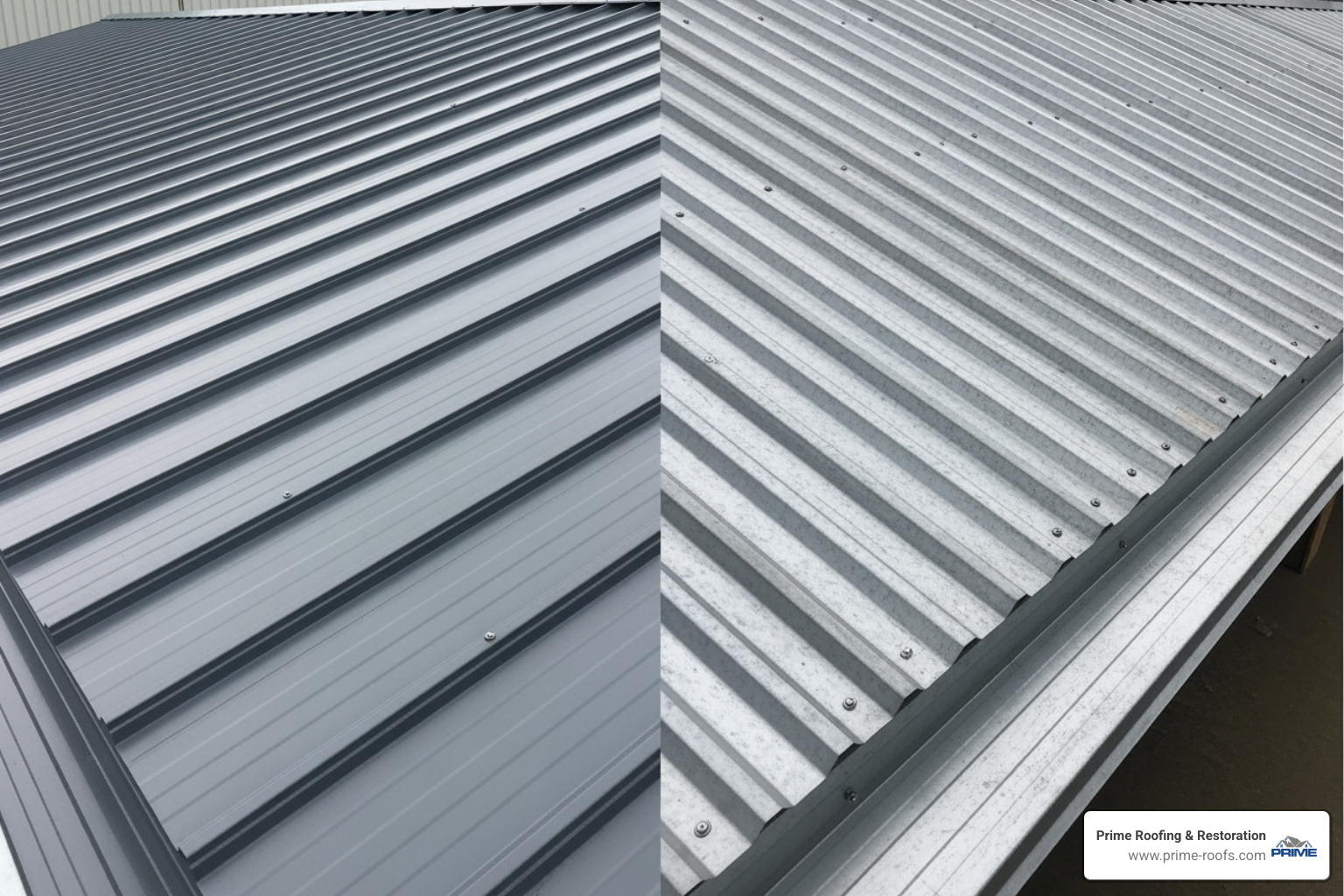 side-by-side comparison of standing seam and corrugated metal roofs - commercial metal roofing companies near me