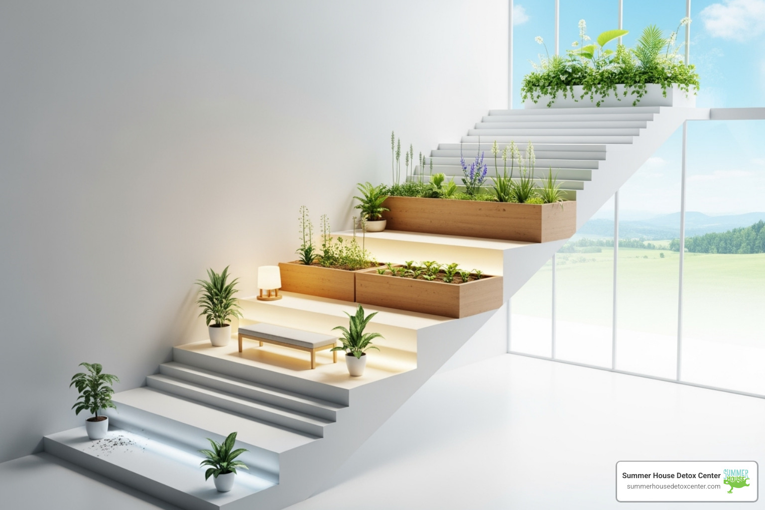 Staircase representing different levels of care in addiction treatment - rehab for teens miami Staircase representing different levels of care in addiction treatment - rehab for teens miami