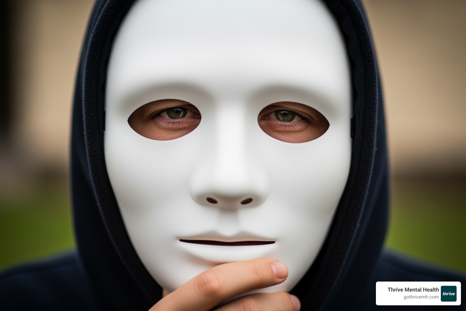 person holding a neutral mask over a sad face - autism and depression treatment