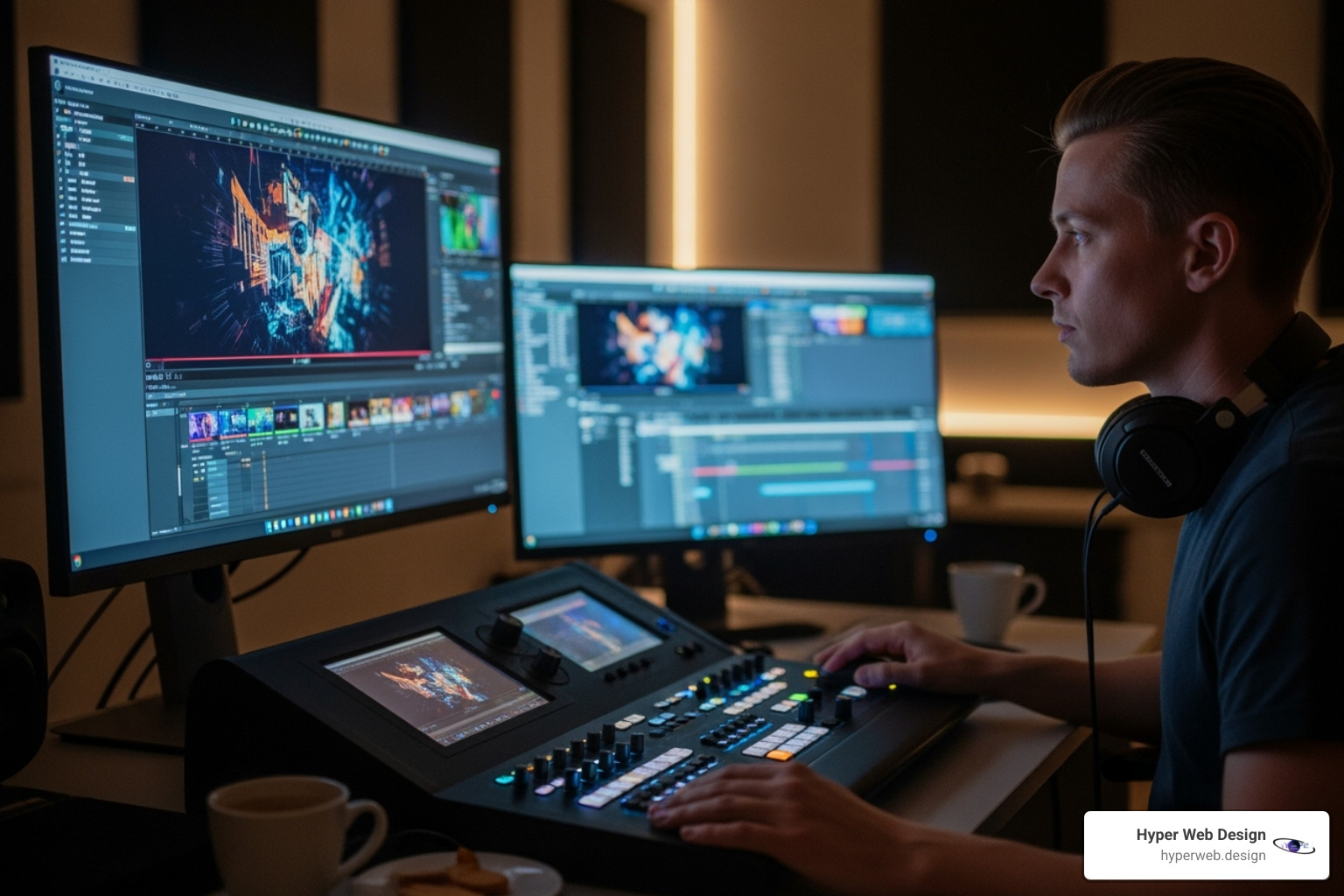 Final, polished video being reviewed on a high-end monitor - video production company Final, polished video being reviewed on a high-end monitor - video production company