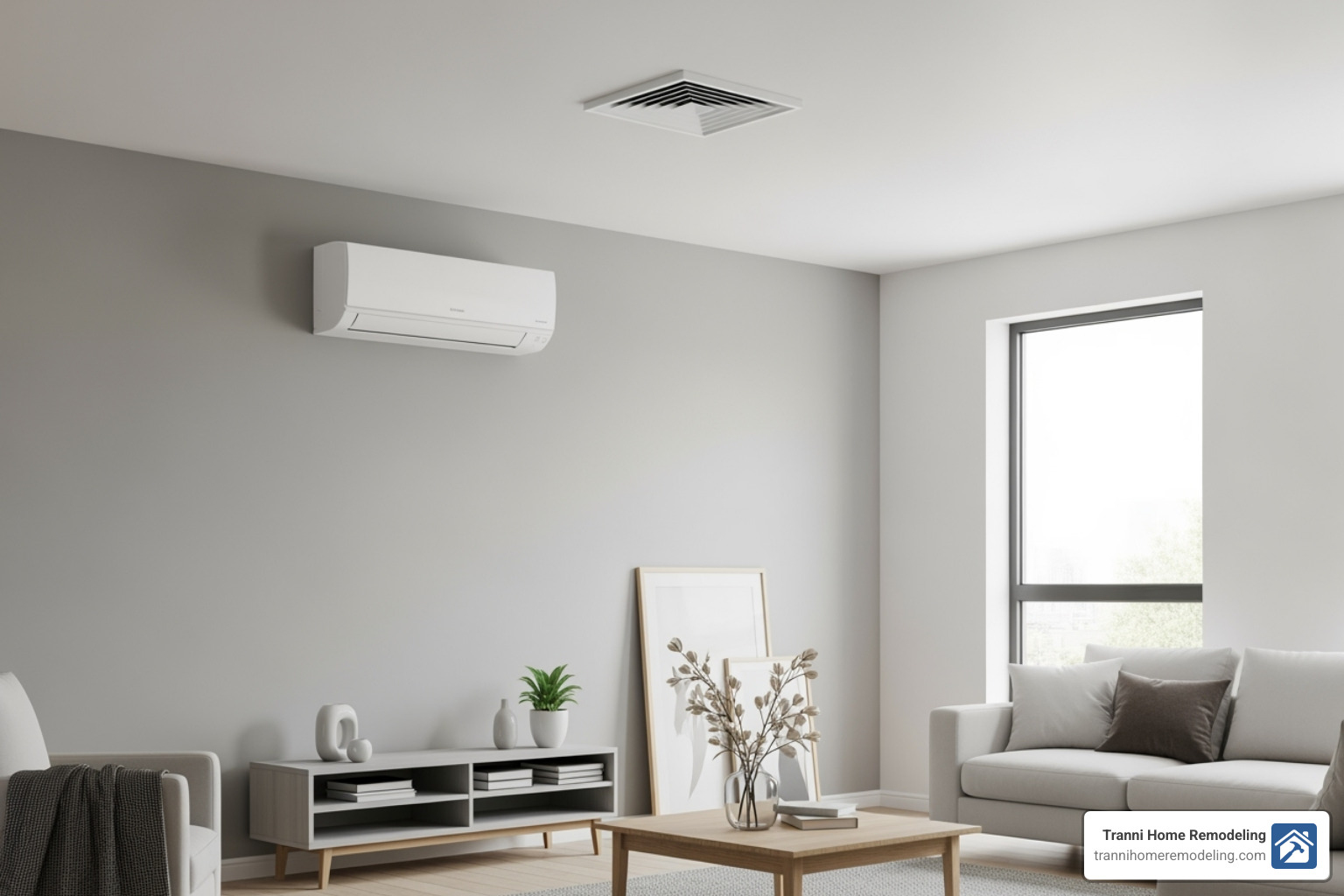 ductless indoor unit and a central air vent - hvac