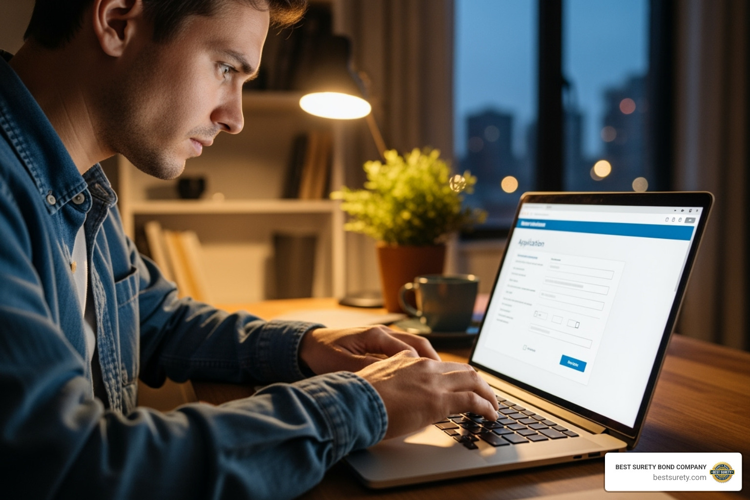 person applying for a bond on a laptop - can i get a bonded title online