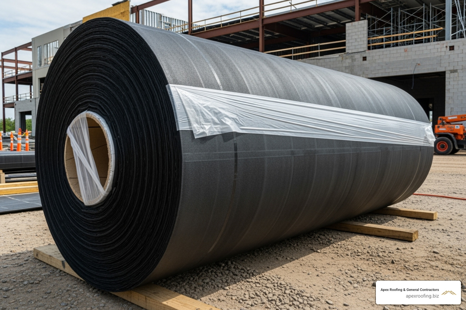 A roll of black EPDM membrane ready for installation at a commercial site - epdm roofing installation services san antonio tx