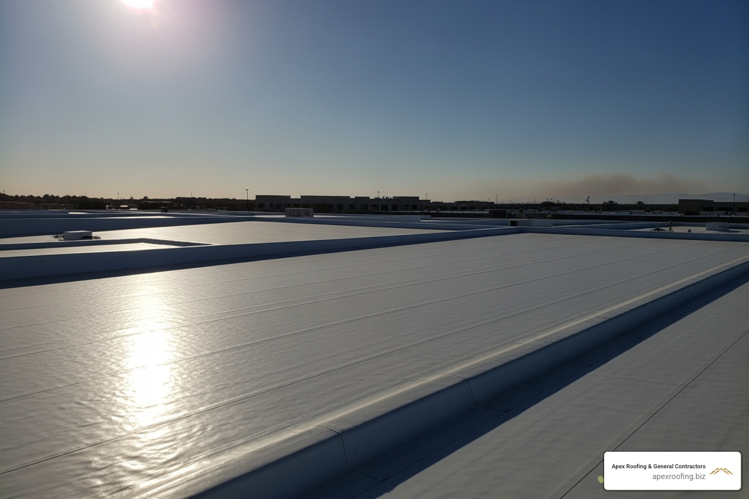 White EPDM roof reflecting the bright Texas sun, showcasing energy efficiency - epdm roofing installation services san antonio tx