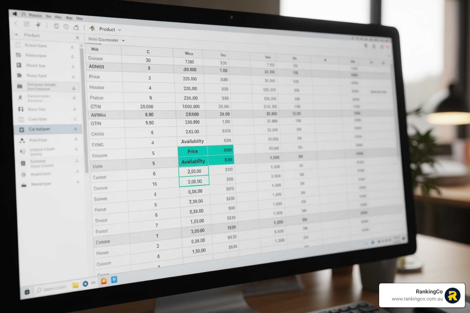 Optimised product feed in a spreadsheet, highlighting key attributes - Google Ads shopping campaigns