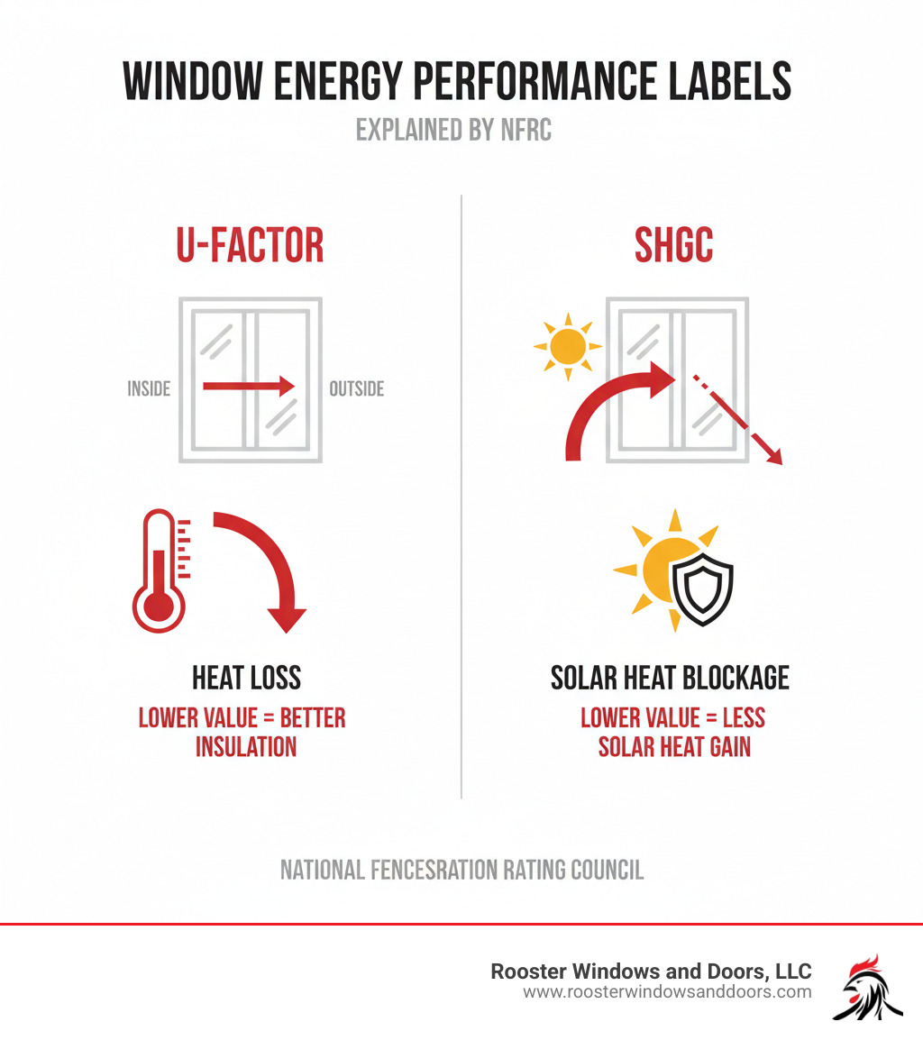 infographic explaining window energy performance labels like U-Factor and SHGC from NFRC - Double hung window options infographic 