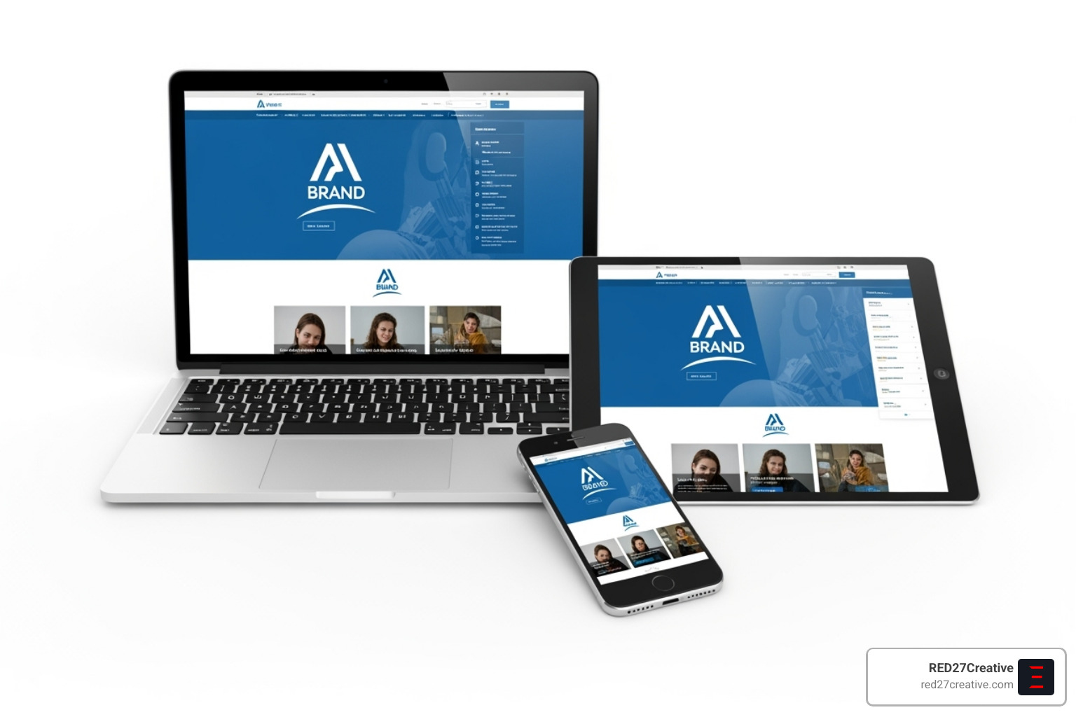 Brand's consistent look on a laptop, tablet, and smartphone. - Visual branding solutions Brand's consistent look on a laptop, tablet, and smartphone. - Visual branding solutions
