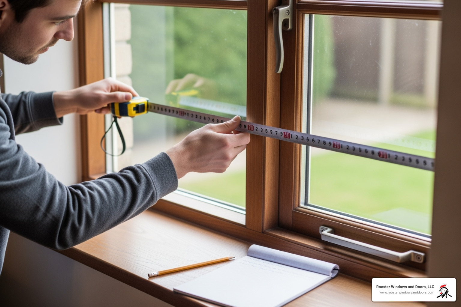 person measuring window frame - replace a window