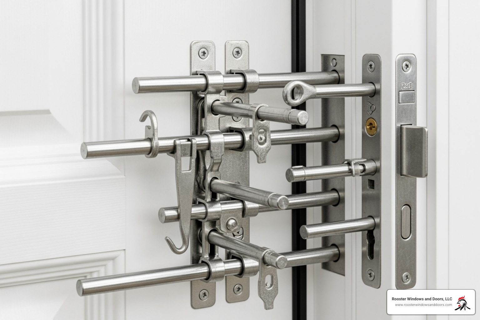 close-up of a uPVC door's multi-point locking system - upvc door fitters near me