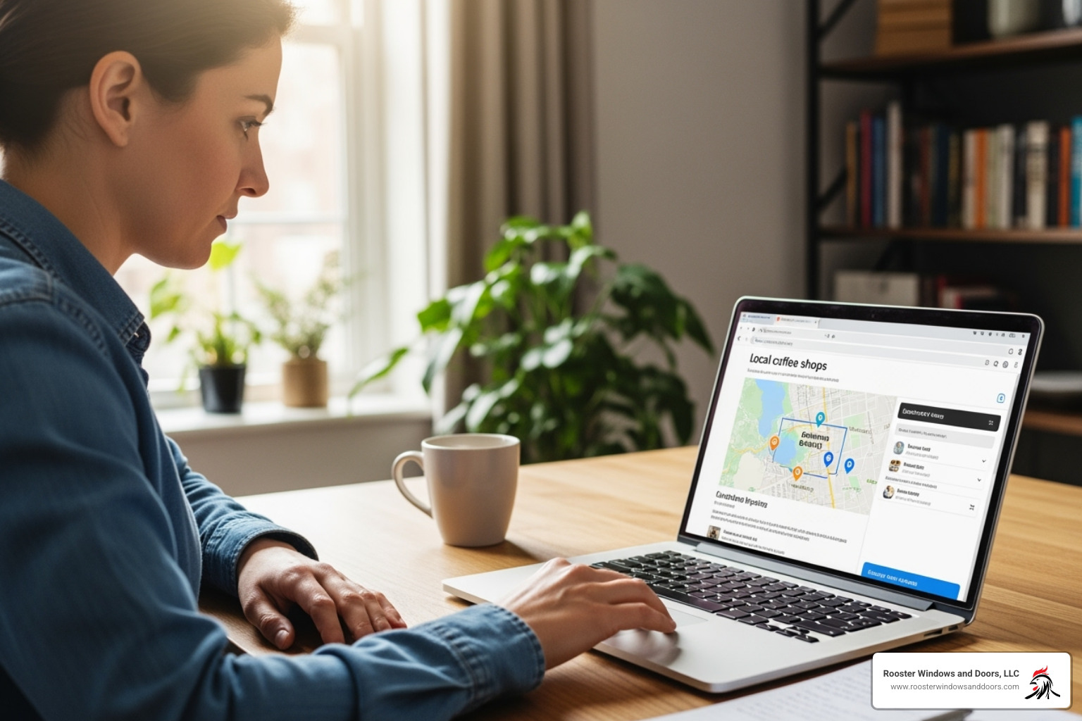 person searching on a laptop for local fitters - upvc door fitters near me