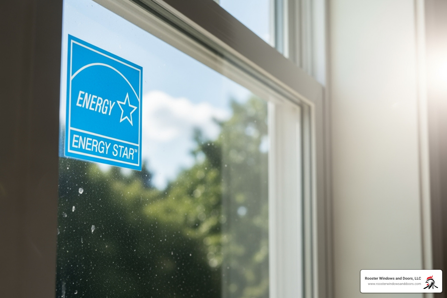 An image of an ENERGY STAR label prominently displayed on a new window pane, signifying its energy efficiency - how much does it cost to install replacement windows