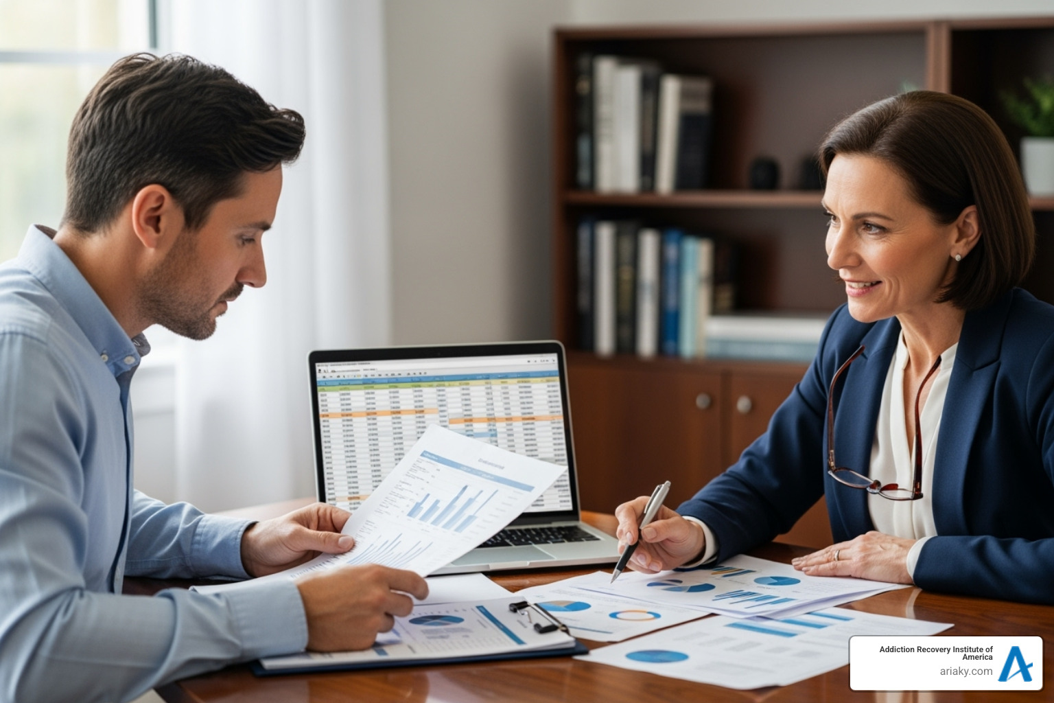 Person reviewing financial documents with a counselor - Drug rehab Kentucky