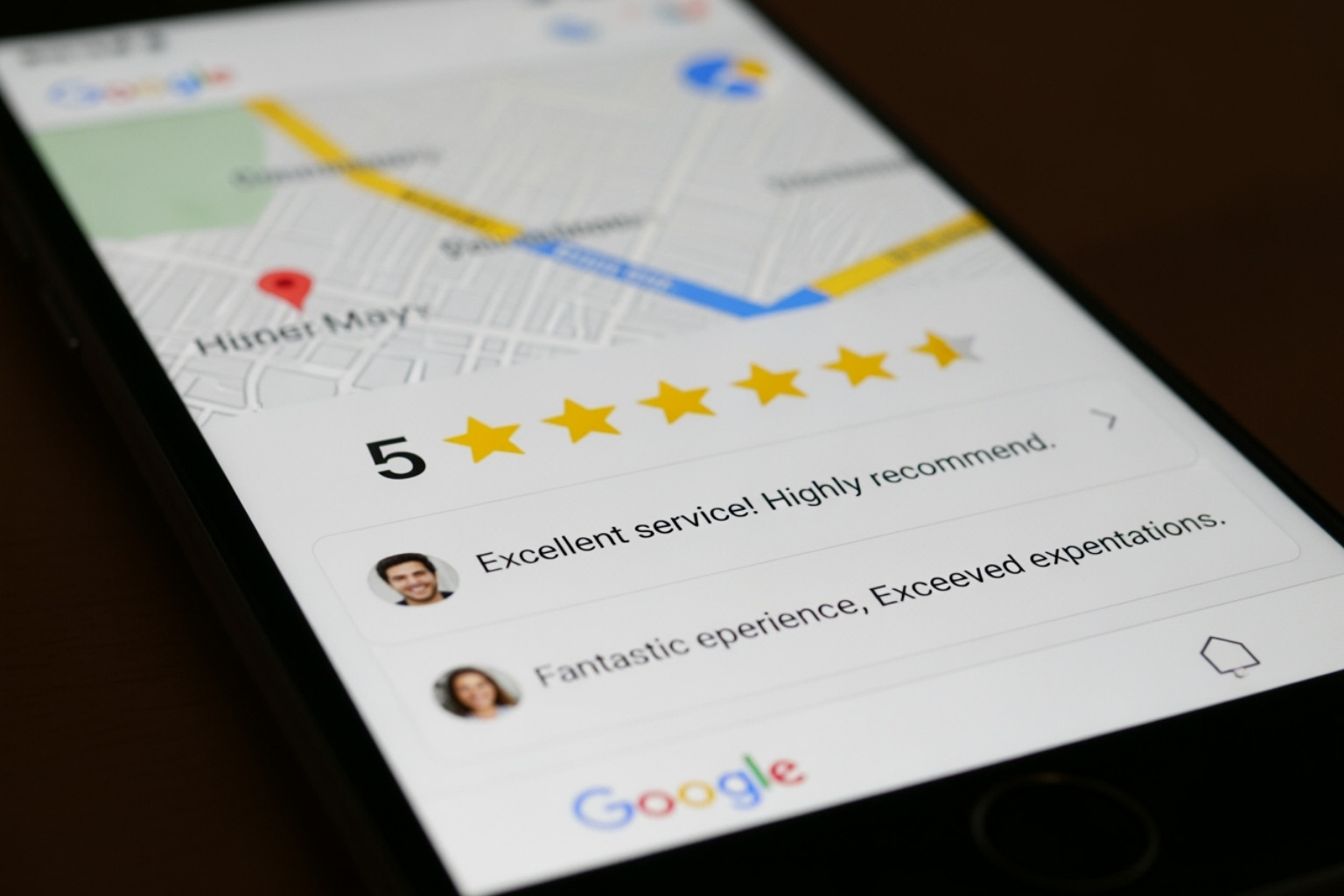 Phone showing 5-star Google reviews - Increase the Value of Your HVAC or Plumbing Business