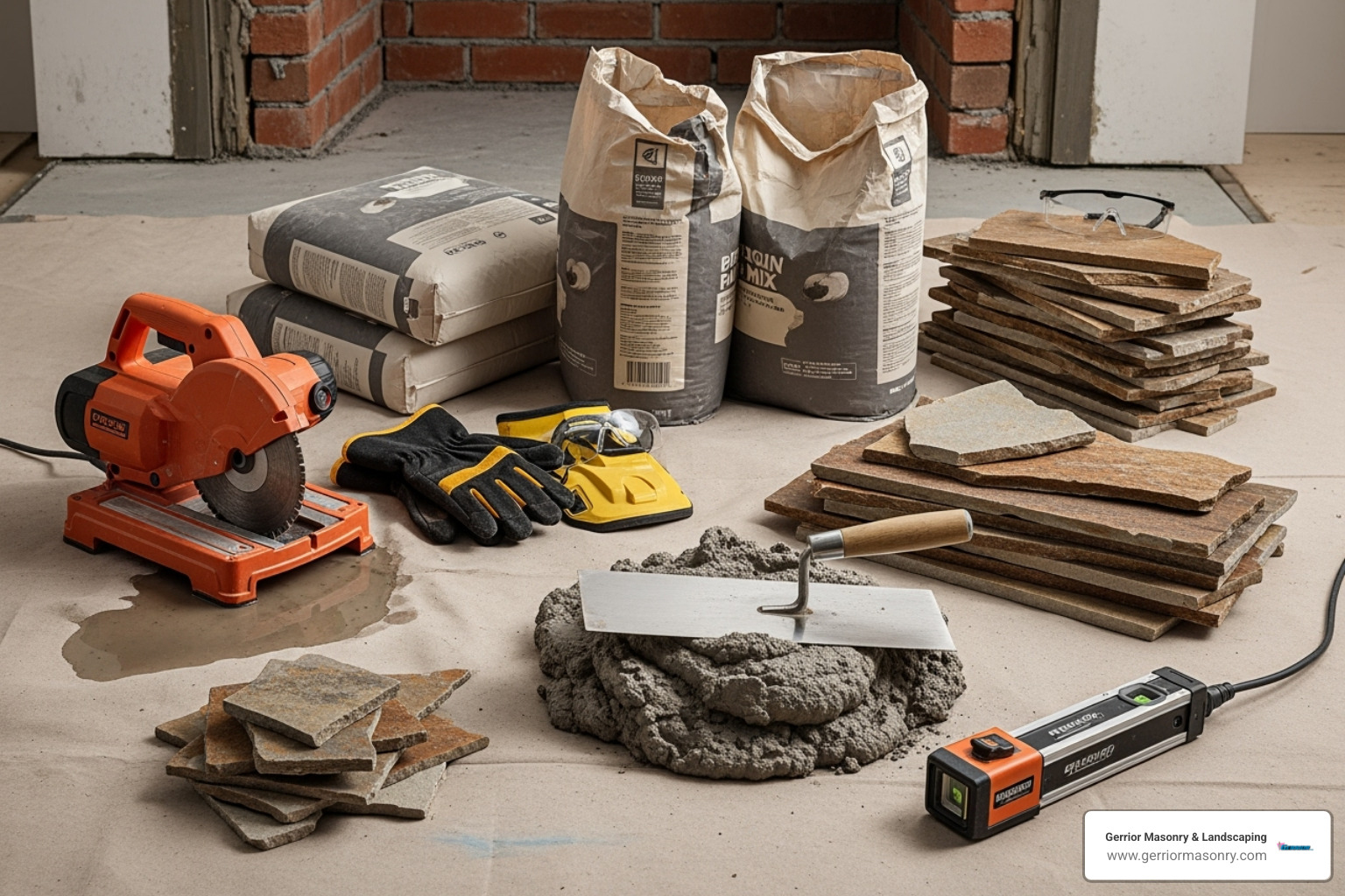 tools and materials for fireplace veneer installation - Fireplace veneer installation