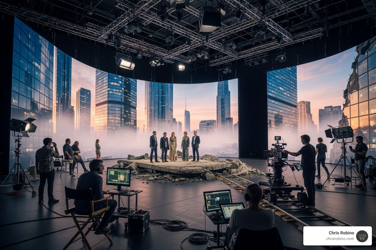 virtual production set with LED walls - media production trends