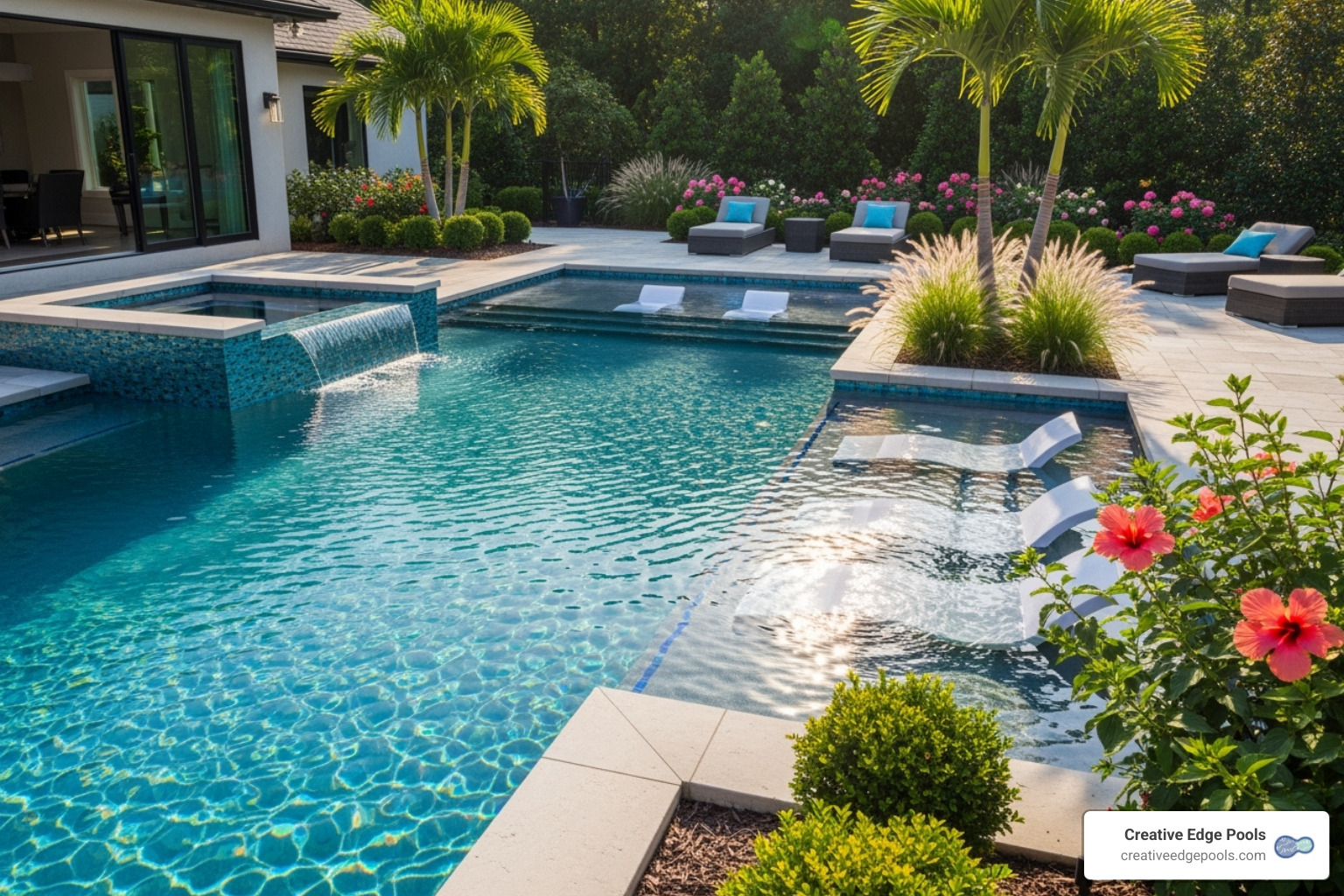 luxurious pool with a full glass tile interior - swimming pool interior finishes