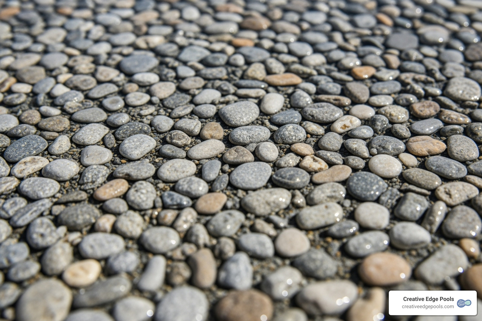close-up of an exposed pebble aggregate finish - swimming pool interior finishes