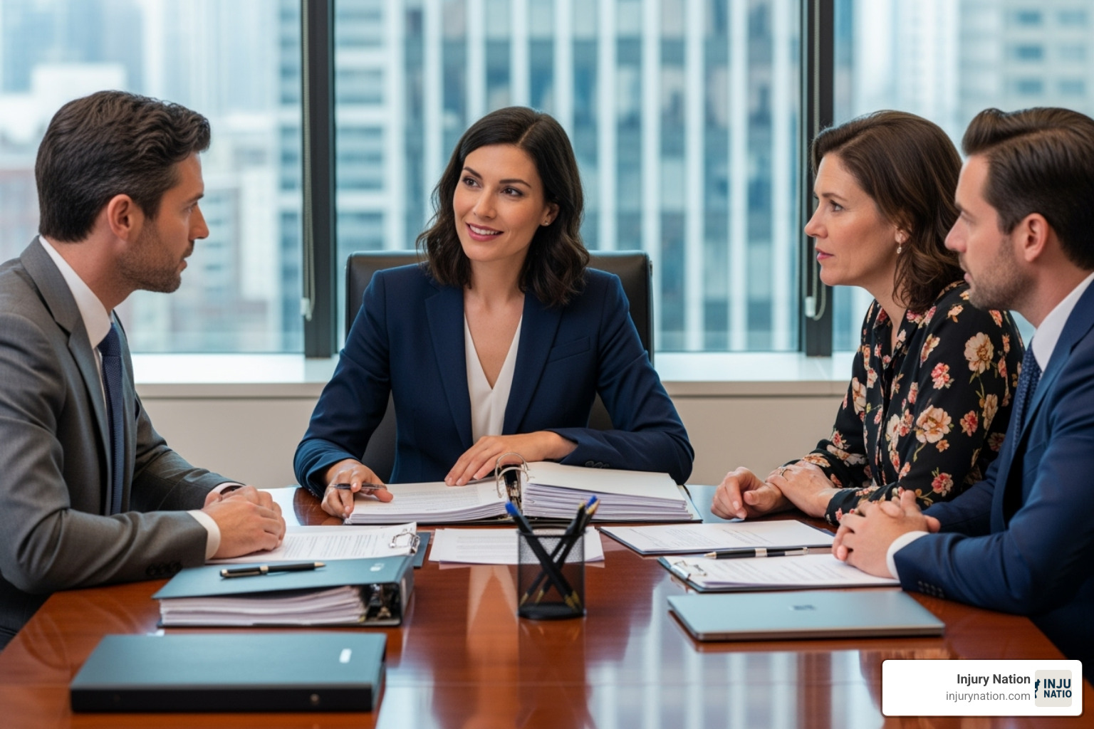Image of a lawyer meeting with a client, reviewing documents, showing a professional and empathetic interaction - garbage truck accident lawyer Image of a lawyer meeting with a client, reviewing documents, showing a professional and empathetic interaction - garbage truck accident lawyer