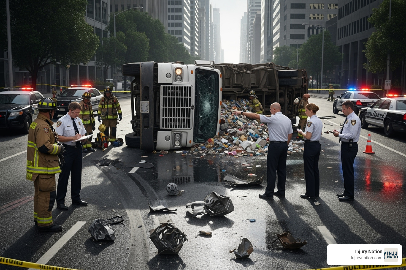 Image of a flowchart showing potential liable parties in a garbage truck accident, including the driver, the waste disposal company, maintenance contractors, vehicle manufacturers, and parts manufacturers - garbage truck accident lawyer Image of a flowchart showing potential liable parties in a garbage truck accident, including the driver, the waste disposal company, maintenance contractors, vehicle manufacturers, and parts manufacturers - garbage truck accident lawyer