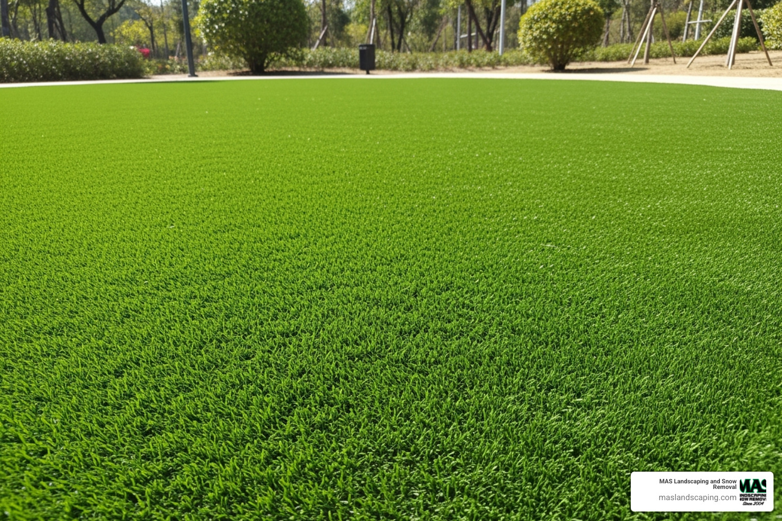 pristine, low-maintenance artificial turf area in a park - Fake grass for parks