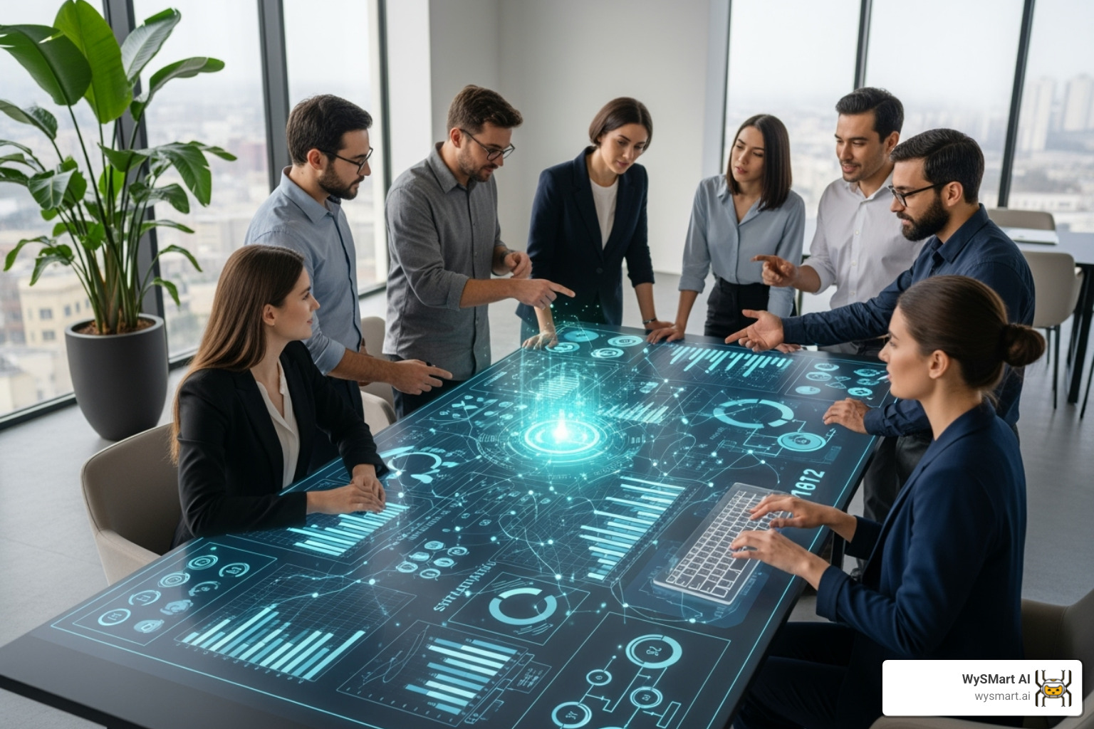 Team collaborating on a digital strategy board - AI for accounting firms Team collaborating on a digital strategy board - AI for accounting firms