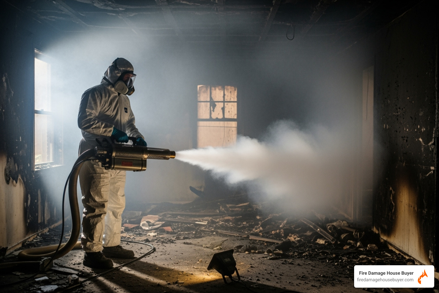 professional using a thermal fogger - how to get rid of fire smoke smell in house professional using a thermal fogger - how to get rid of fire smoke smell in house