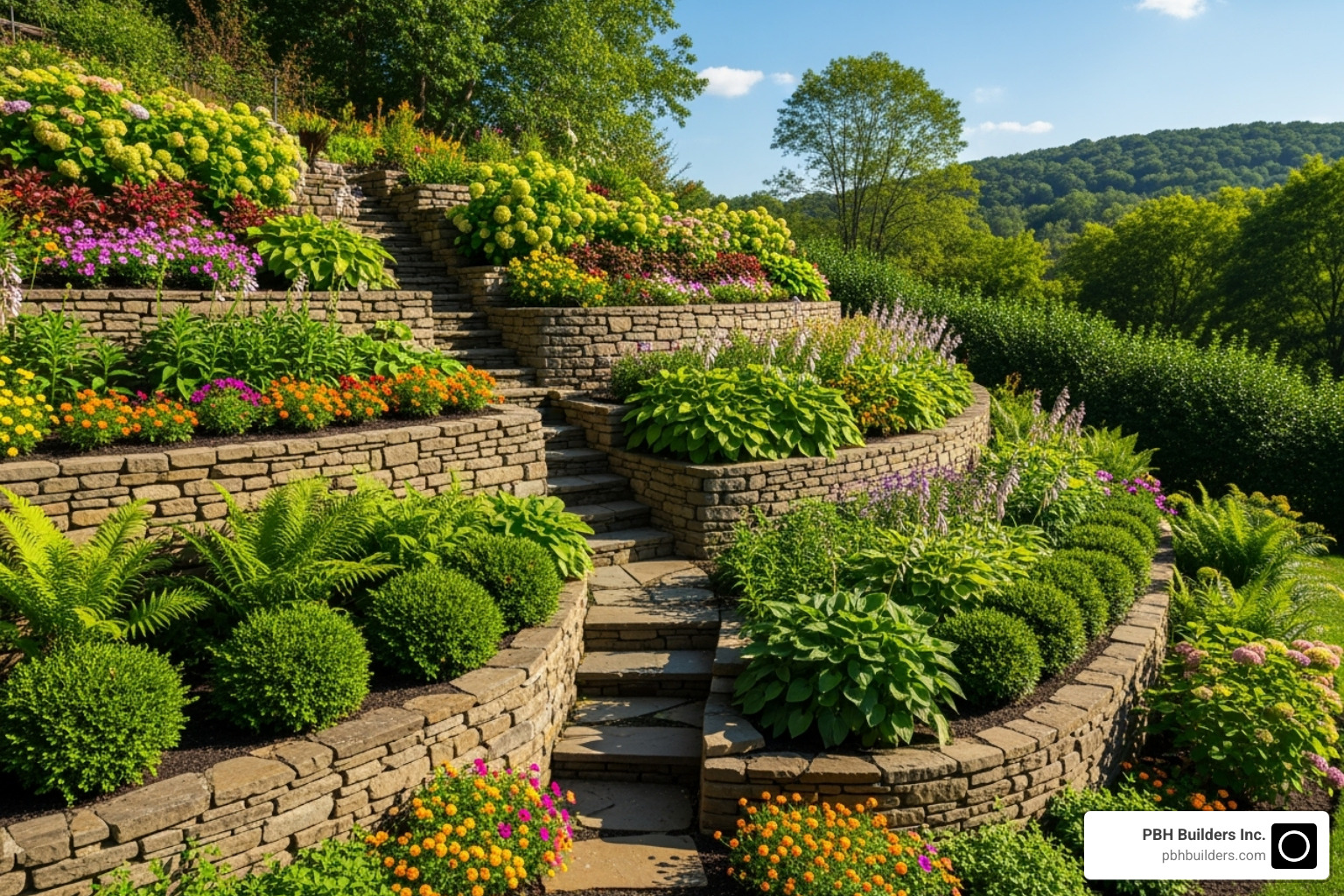 Terraced garden created with retaining walls - retaining wall contractor