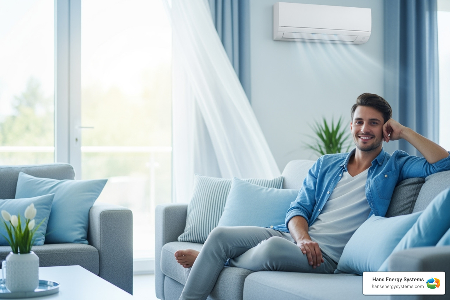 Happy homeowner enjoying efficient AC - Preventative AC maintenance