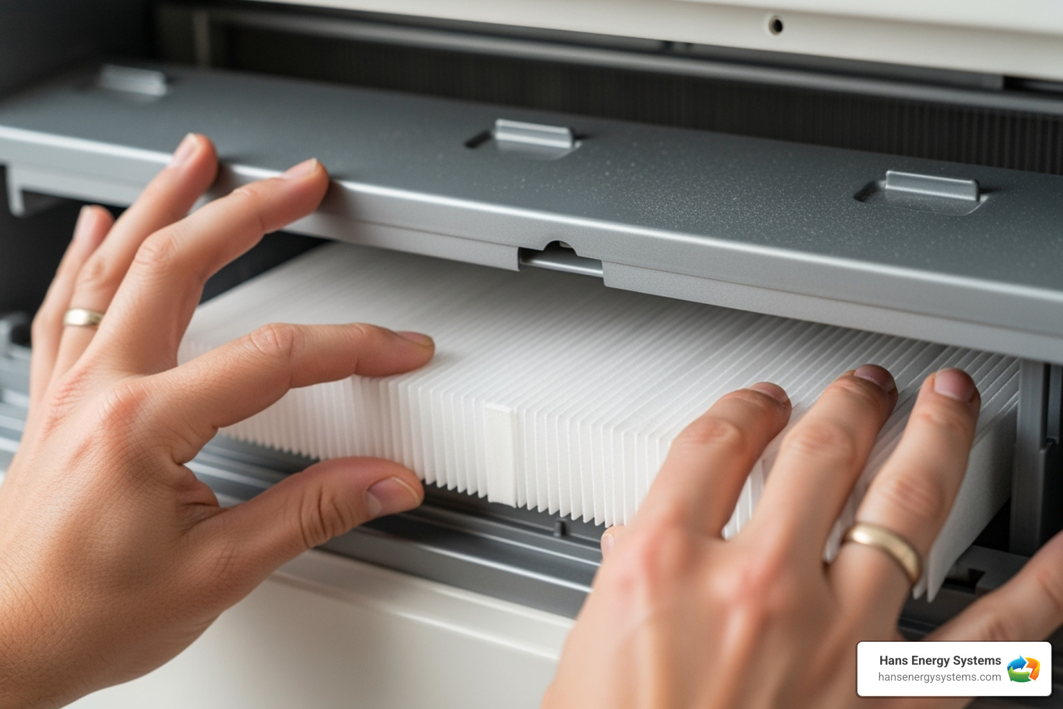 homeowner easily replacing an air filter - Preventative AC maintenance