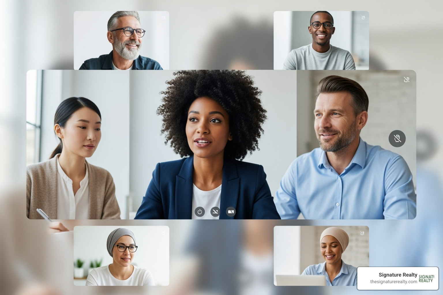 Diverse team collaborating on a video call - virtual office advantages Diverse team collaborating on a video call - virtual office advantages